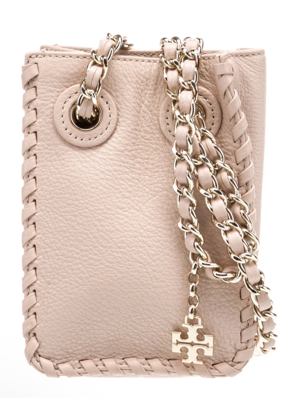 Tory Burch Blush Pink Leather Drawstring Crossbody with Gold Chain